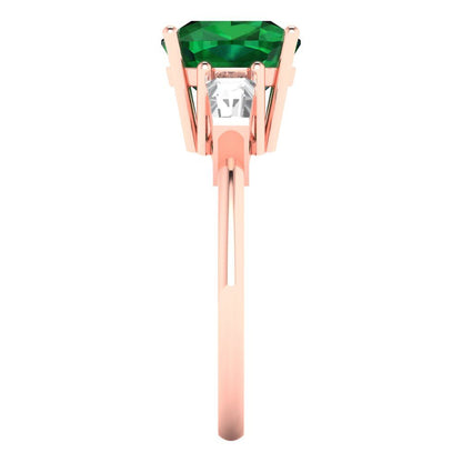 3 cttw Simulated Emerald Three-Stone Engagement Ring - Solid Gold (Cushion Cut,8.0mm)