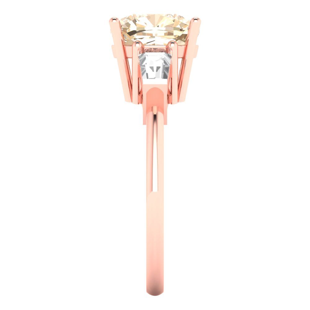 3 cttw Natural Morganite Three-Stone Engagement Ring - Solid Gold (Cushion Cut,8.0mm)