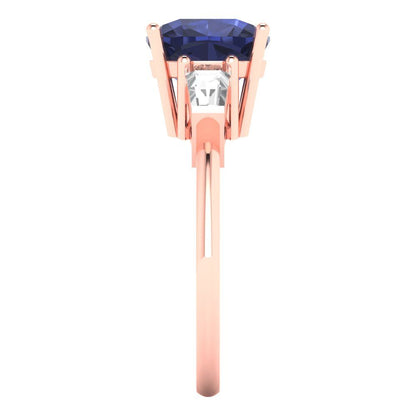 3 cttw Simulated Blue Sapphire Three-Stone Engagement Ring - Solid Gold (Cushion Cut,8.0mm)