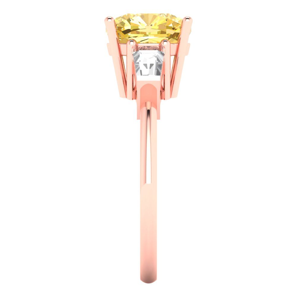 3 cttw Zirconia Simulated Yellow Diamond Three-Stone Engagement Ring - Solid Gold (VVS1, Cushion Cut,8.0mm)