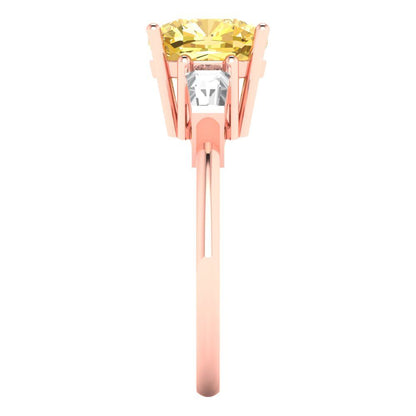 3 cttw Natural Citrine Three-Stone Engagement Ring - Solid Gold (Cushion Cut,8.0mm)