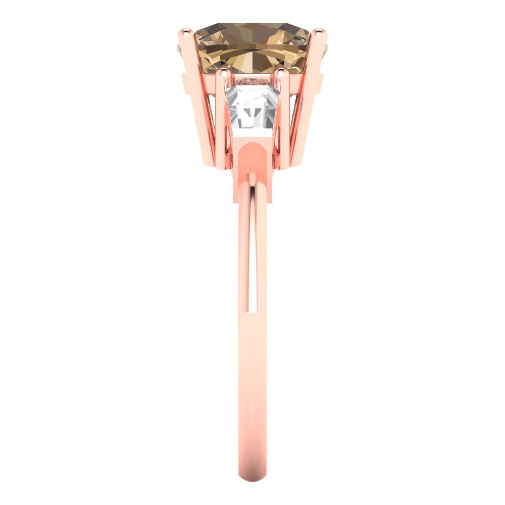 3 cttw Zirconia Simulated Champagne Diamond Three-Stone Engagement Ring - Solid Gold (VVS1, Cushion Cut,8.0mm)