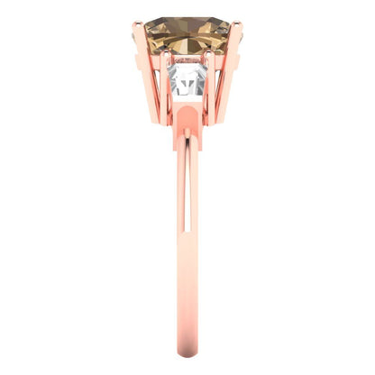 3 cttw Zirconia Simulated Champagne Diamond Three-Stone Engagement Ring - Solid Gold (VVS1, Cushion Cut,8.0mm)