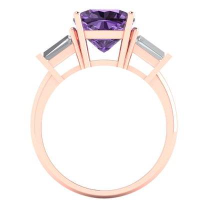 3 cttw Simulated Alexandrite Three-Stone Engagement Ring - Solid Gold (Cushion Cut,8.0mm)