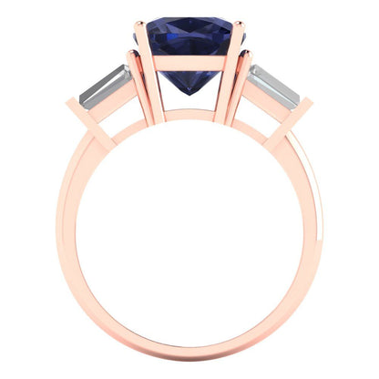 3 cttw Simulated Blue Sapphire Three-Stone Engagement Ring - Solid Gold (Cushion Cut,8.0mm)