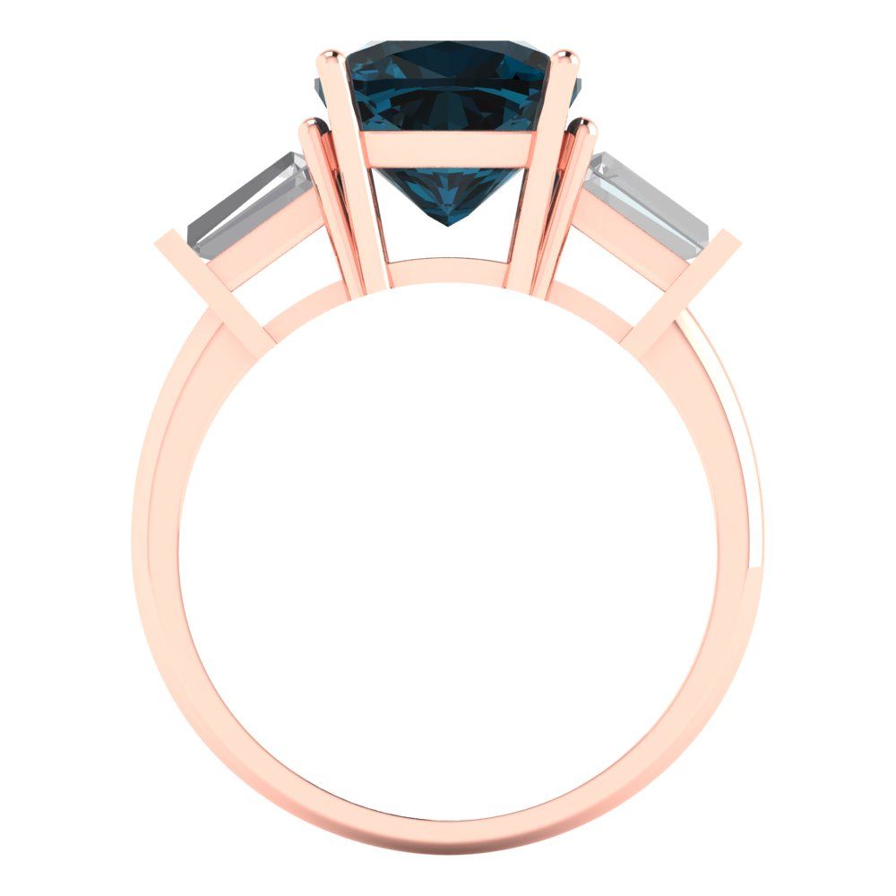3 cttw Natural London Blue Topaz Three-Stone Engagement Ring - Solid Rose Gold (VVS1, Cushion Cut,8.0mm)