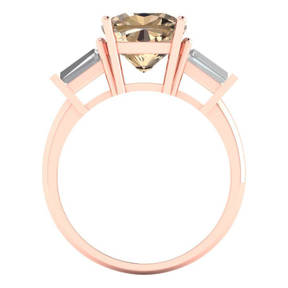 3 cttw Yellow Moissanite Three-Stone Engagement Ring - Solid Gold (Cushion Cut,8.0mm)