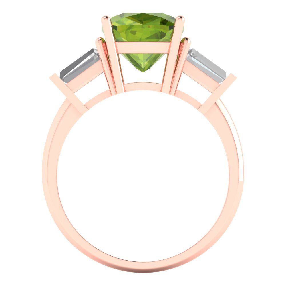 3 cttw Natural Peridot Three-Stone Engagement Ring - Solid Gold (Cushion Cut,8.0mm)