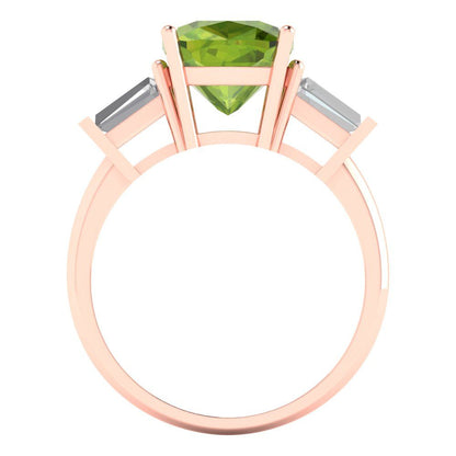 3 cttw Natural Peridot Three-Stone Engagement Ring - Solid Gold (Cushion Cut,8.0mm)