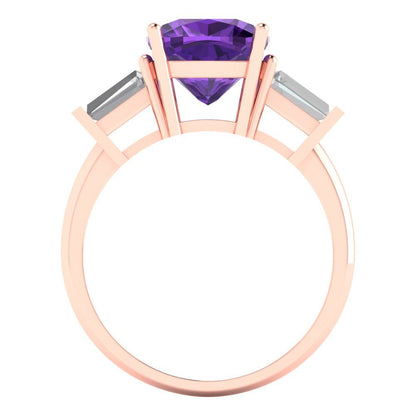 3 cttw Natural Amethyst Three-Stone Engagement Ring - Solid Gold (Cushion Cut,8.0mm)