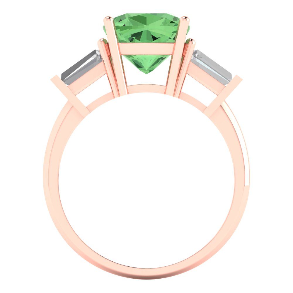 3 cttw Zirconia Simulated Green Diamond Three-Stone Engagement Ring - Solid Gold (VVS1, Cushion Cut,8.0mm)