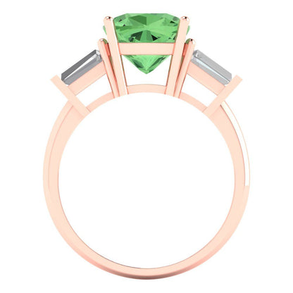 3 cttw Zirconia Simulated Green Diamond Three-Stone Engagement Ring - Solid Gold (VVS1, Cushion Cut,8.0mm)