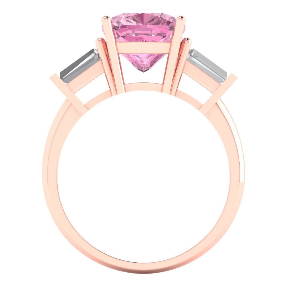 3 cttw Zirconia Simulated Pink Diamond Three-Stone Engagement Ring - Solid Gold (VVS1, Cushion Cut,8.0mm)