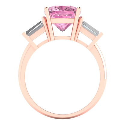 3 cttw Zirconia Simulated Pink Diamond Three-Stone Engagement Ring - Solid Gold (VVS1, Cushion Cut,8.0mm)