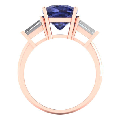 3 cttw Simulated Tanzanite Three-Stone Engagement Ring - Solid Gold (Cushion Cut,8.0mm)