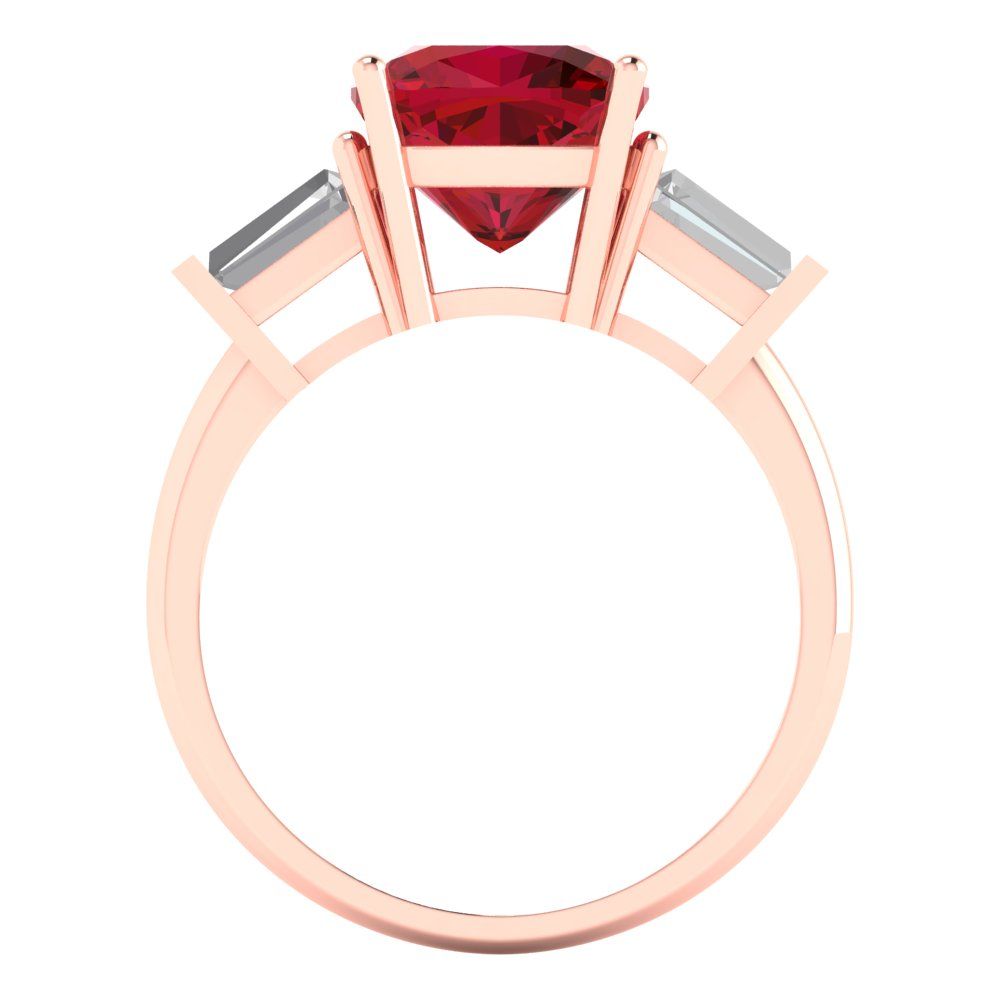 3 cttw Simulated Ruby Three-Stone Engagement Ring - Solid Rose Gold (VVS1, Cushion Cut,8.0mm)