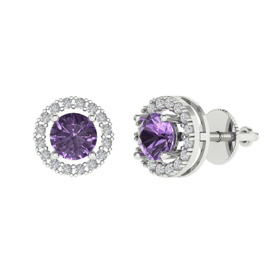 1.24 ctw Alexandrite Studs Earrings | 5.0mm Round Cut White Gold Screw back | June Birthstone