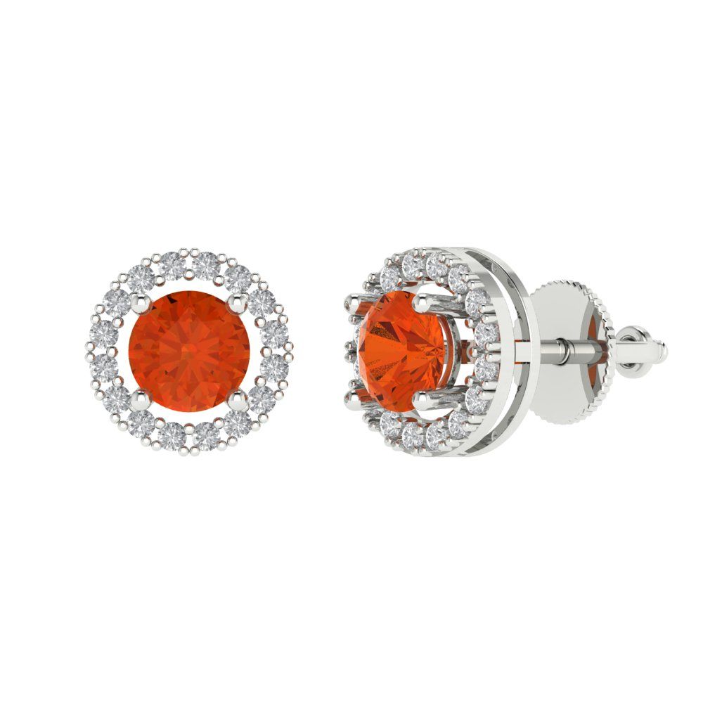 1.24 ctw Red Zirconia Studs Earrings | 5.0mm Round Cut White Gold Screw back | April Birthstone