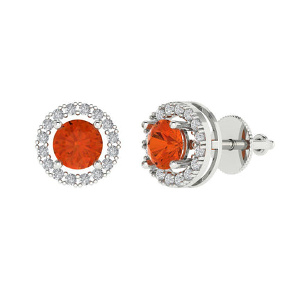 1.24 ctw Red Zirconia Studs Earrings | 5.0mm Round Cut White Gold Screw back | April Birthstone
