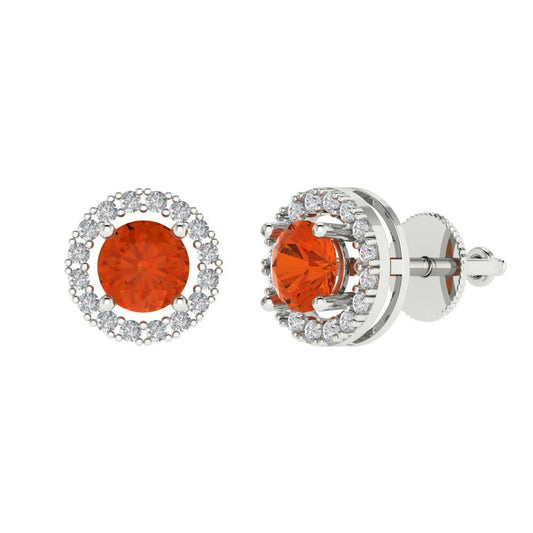 1.24 ctw Red Zirconia Studs Earrings | 5.0mm Round Cut White Gold Screw back | April Birthstone