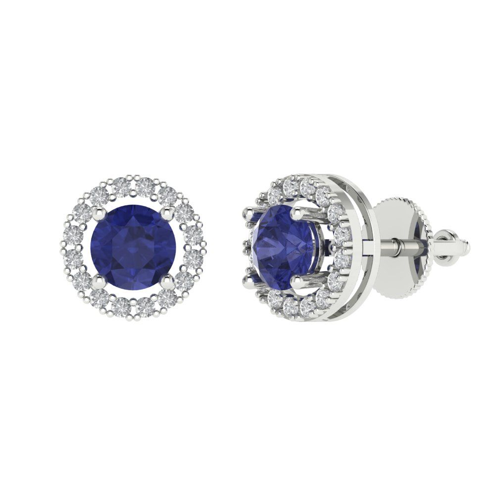 1.24 ctw Tanzanite Studs Earrings | 5.0mm Round Cut White Gold Screw back | December Birthstone