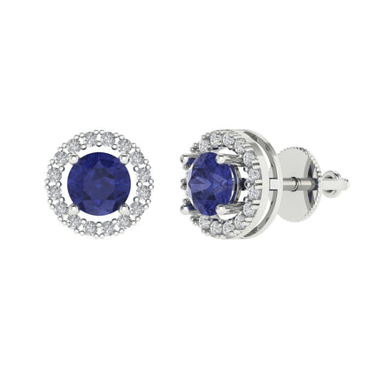 1.24 ctw Tanzanite Studs Earrings | 5.0mm Round Cut White Gold Screw back | December Birthstone