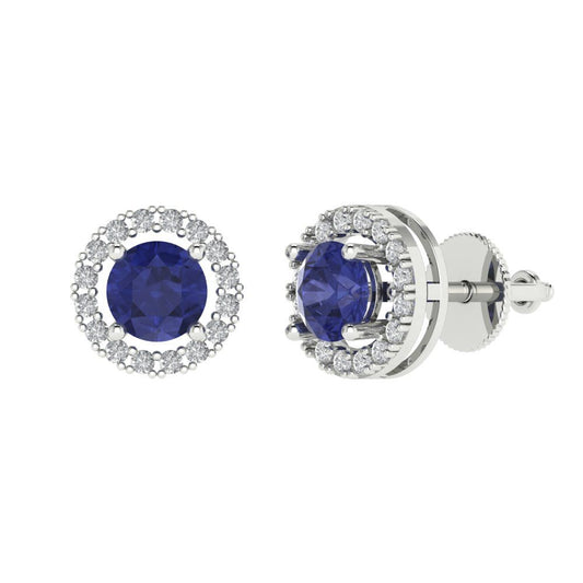 1.24 ctw Tanzanite Studs Earrings | 5.0mm Round Cut White Gold Screw back | December Birthstone