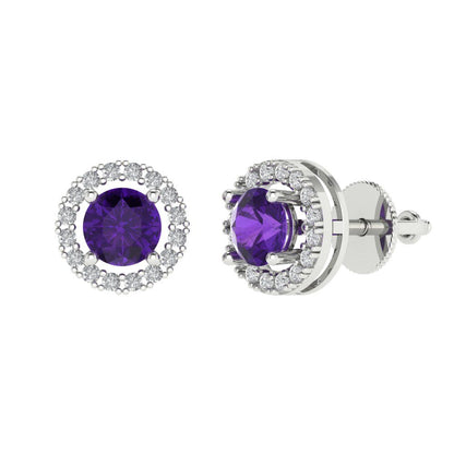 1.24cttw Amethyst Gold-Plated 925 Silver Screw Back Stud Earrings