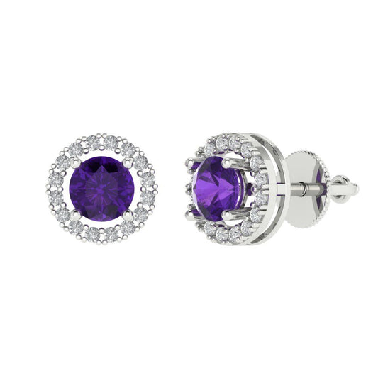 1.24cttw Amethyst Gold-Plated 925 Silver Screw Back Stud Earrings