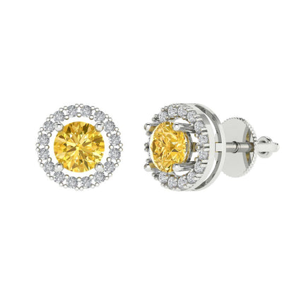 1.24 ctw Yellow Zirconia Studs Earrings | 5.0mm Round Cut White Gold Screw back | April Birthstone