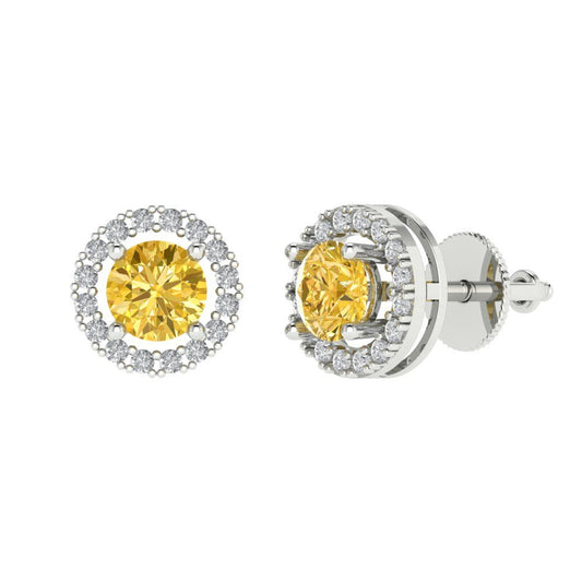 1.24 ctw Yellow Zirconia Studs Earrings | 5.0mm Round Cut White Gold Screw back | April Birthstone