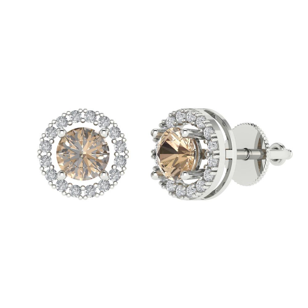 1.24 ctw Yellow Moissanite Studs Earrings | 5.0mm Round Cut White Gold Screw back | April Birthstone