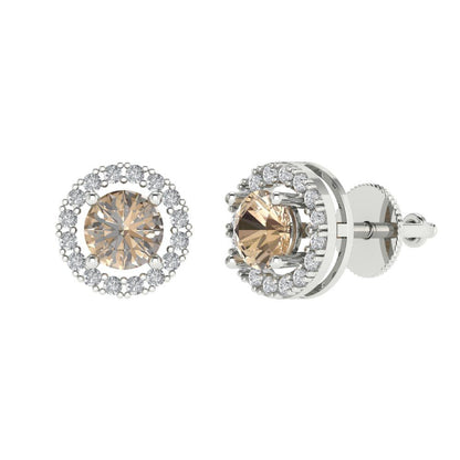 1.24 ctw Yellow Moissanite Studs Earrings | 5.0mm Round Cut White Gold Screw back | April Birthstone