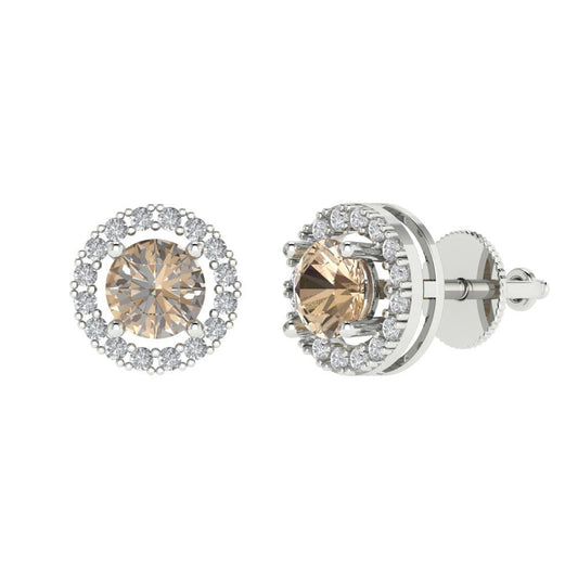 1.24 ctw Yellow Moissanite Studs Earrings | 5.0mm Round Cut White Gold Screw back | April Birthstone