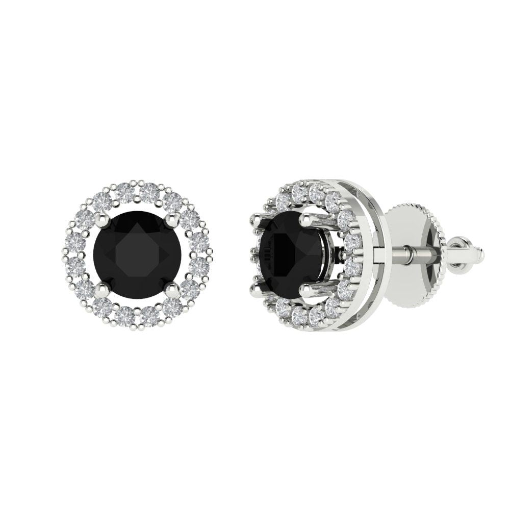 1.24 ctw Onyx Studs Earrings | 5.0mm Round Cut White Gold Screw back | July Birthstone