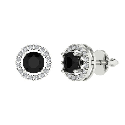 1.24 ctw Onyx Studs Earrings | 5.0mm Round Cut White Gold Screw back | July Birthstone