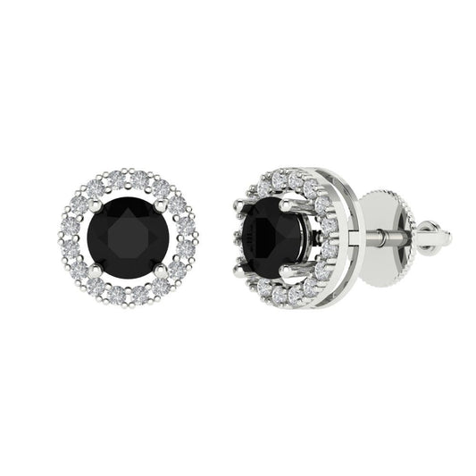 1.24 ctw Onyx Studs Earrings | 5.0mm Round Cut White Gold Screw back | July Birthstone