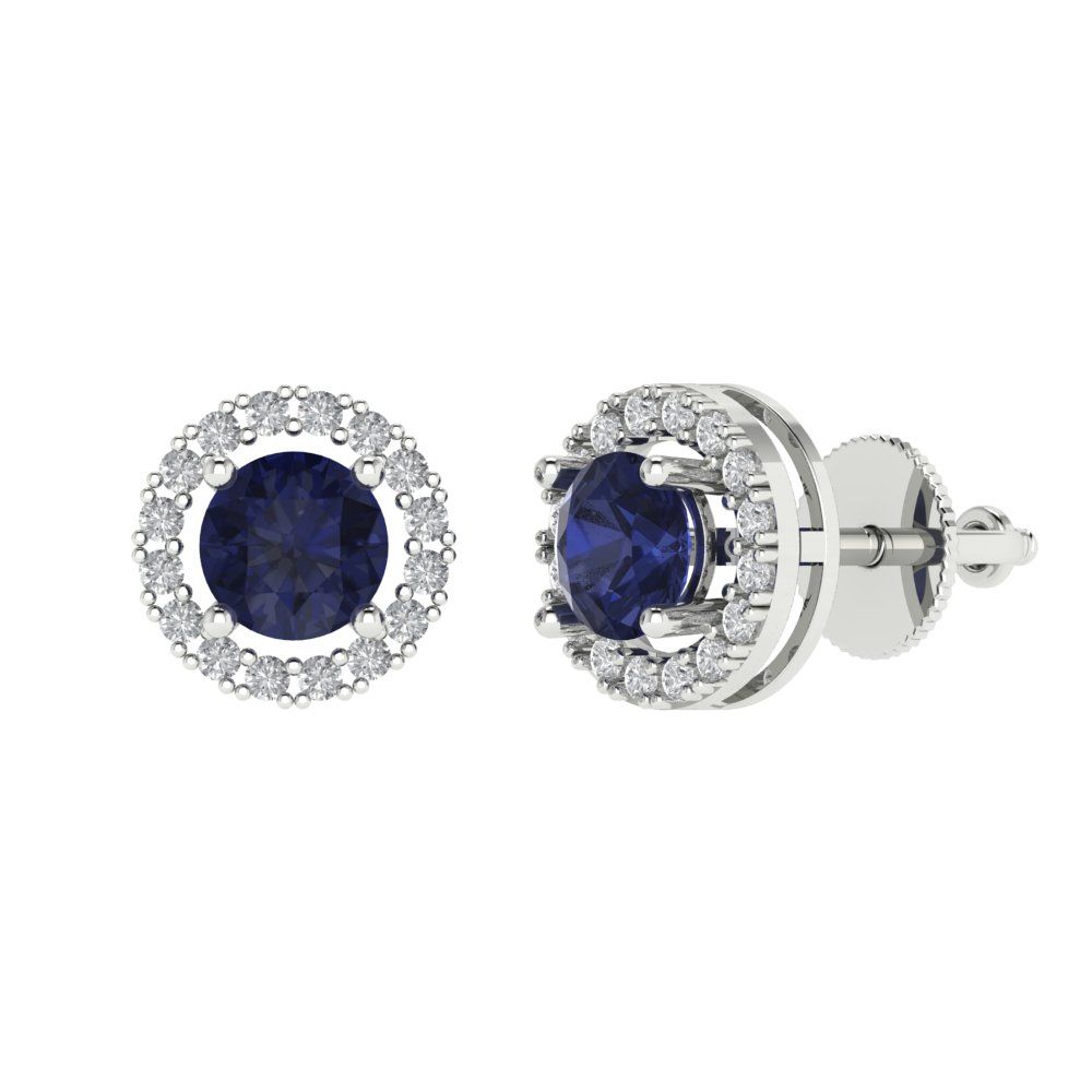 1.24 ctw Blue Sapphire Studs Earrings | 5.0mm Round Cut White Gold Screw back | September Birthstone