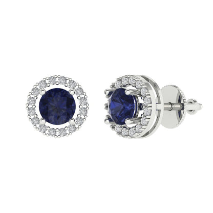 1.24 ctw Blue Sapphire Studs Earrings | 5.0mm Round Cut White Gold Screw back | September Birthstone