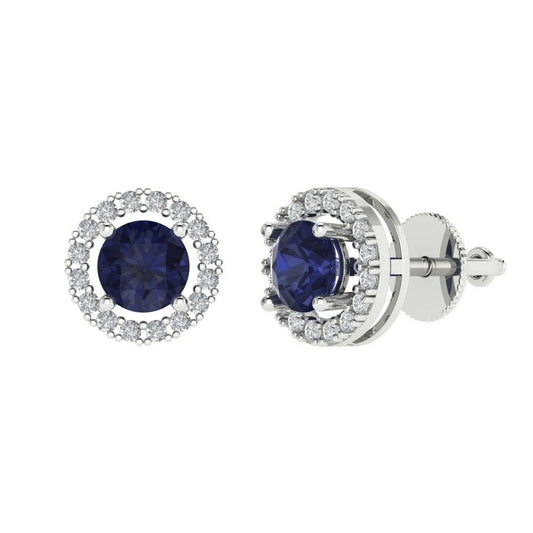 1.24 ctw Blue Sapphire Studs Earrings | 5.0mm Round Cut White Gold Screw back | September Birthstone