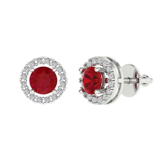 1.24 ctw Pink Tourmaline Studs Earrings | 5.0mm Round Cut White Gold Screw back | April Birthstone