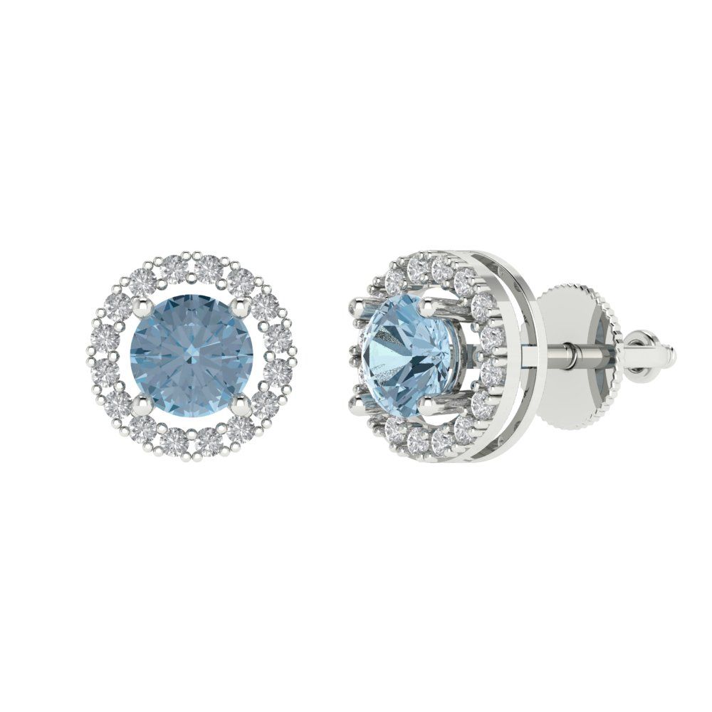 1.24 ctw Sky Blue Topaz Studs Earrings | 5.0mm Round Cut White Gold Screw back | December Birthstone
