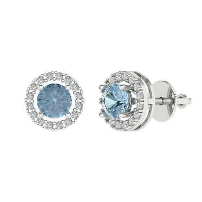 1.24 ctw Sky Blue Topaz Studs Earrings | 5.0mm Round Cut White Gold Screw back | December Birthstone