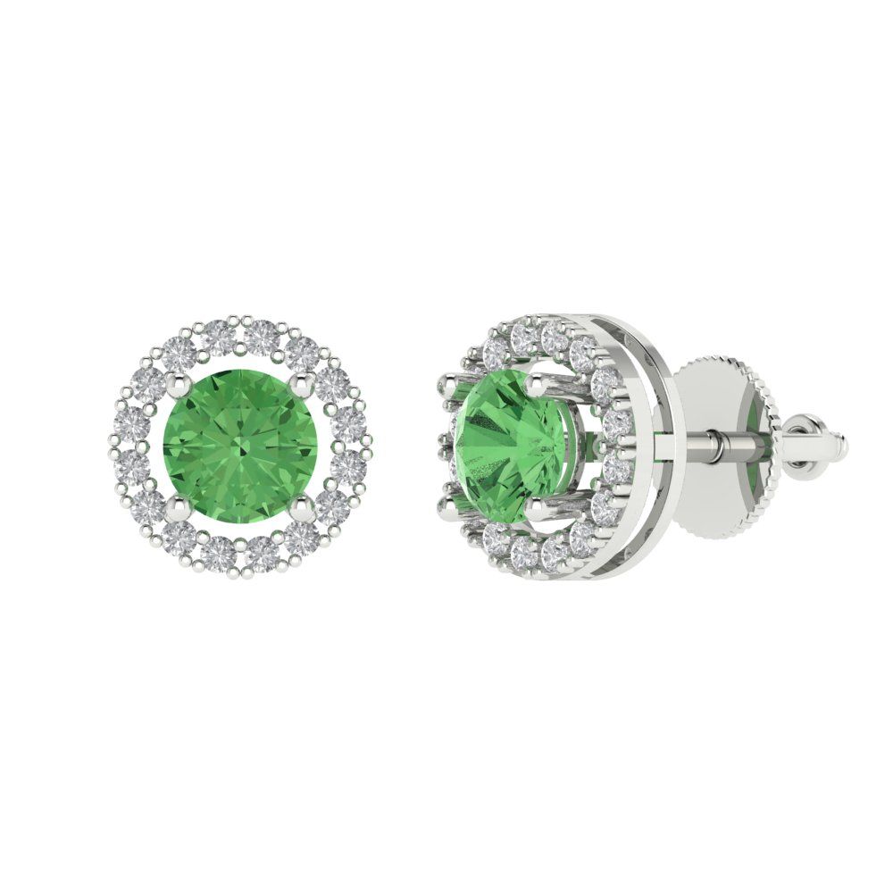 1.24 ctw Green Zirconia Studs Earrings | 5.0mm Round Cut White Gold Screw back | April Birthstone