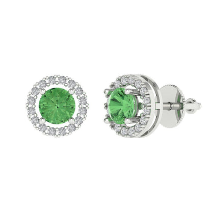 1.24 ctw Green Zirconia Studs Earrings | 5.0mm Round Cut White Gold Screw back | April Birthstone