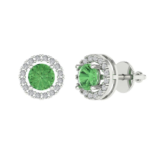 1.24 ctw Green Zirconia Studs Earrings | 5.0mm Round Cut White Gold Screw back | April Birthstone