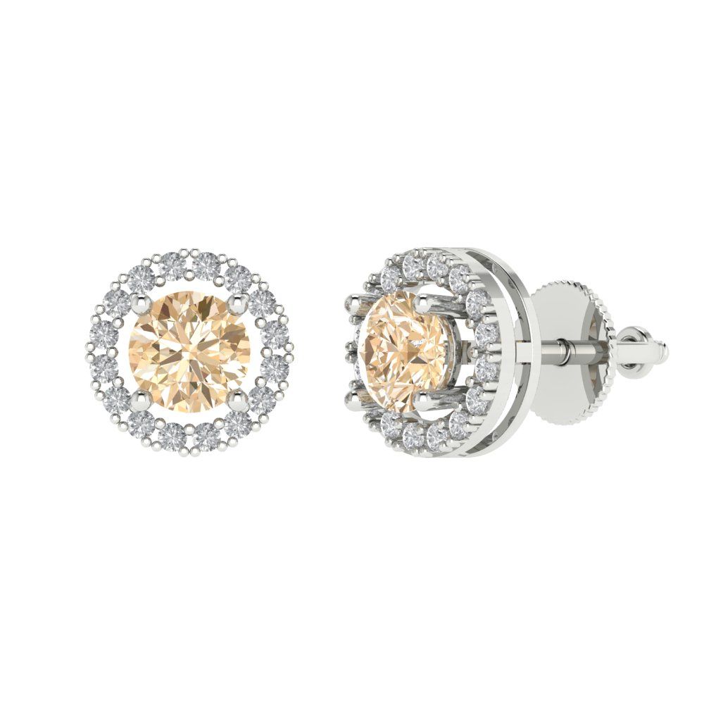 1.24 ctw Morganite Studs Earrings | 5.0mm Round Cut White Gold Screw back | February Birthstone