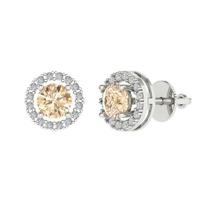 1.24 ctw Morganite Studs Earrings | 5.0mm Round Cut White Gold Screw back | February Birthstone