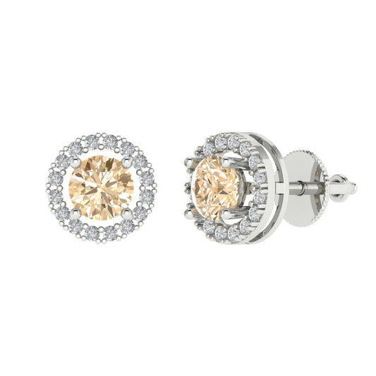 1.24 ctw Morganite Studs Earrings | 5.0mm Round Cut White Gold Screw back | February Birthstone