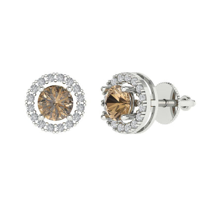 1.24 ctw Champagne Studs Earrings | 5.0mm Round Cut White Gold Screw back | April Birthstone